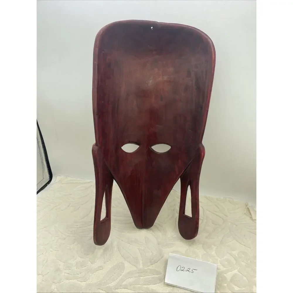 Vintage African WOOD MASK Tribal Art-long ears-wall hanging-hand carved 14”